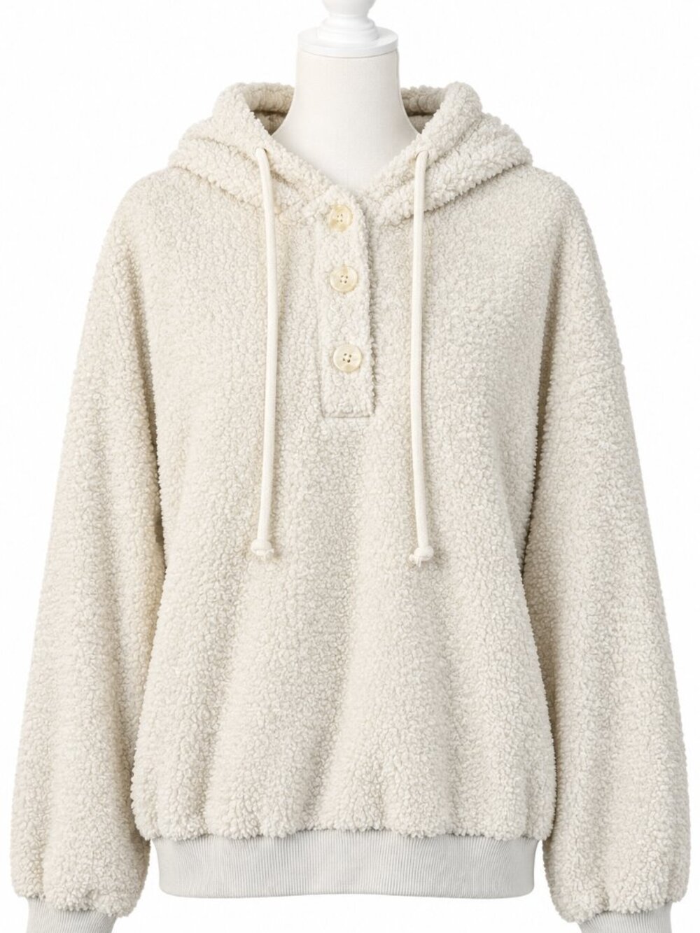 ANTHROPOLOGIE Current Air Callan Sherpa Hoodie Pullover Fleece, Ivory Size Large